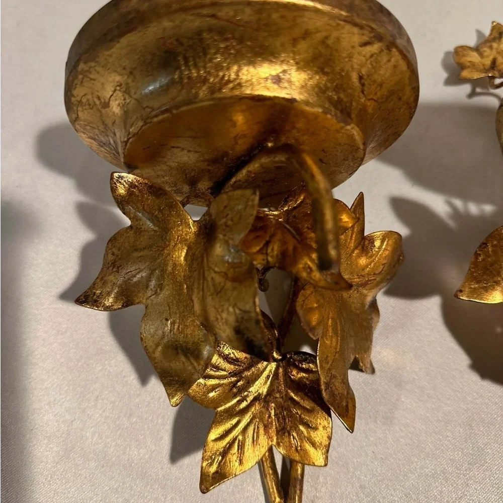 Vintage Gold Leaf Wall Sconce Set of 2-Italy